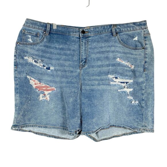 🇺🇸 Lane Bryant Mid Rise Boyfriend Denim Shorts Plus 22 Patriotic Stars USA - Picture 1 of 16